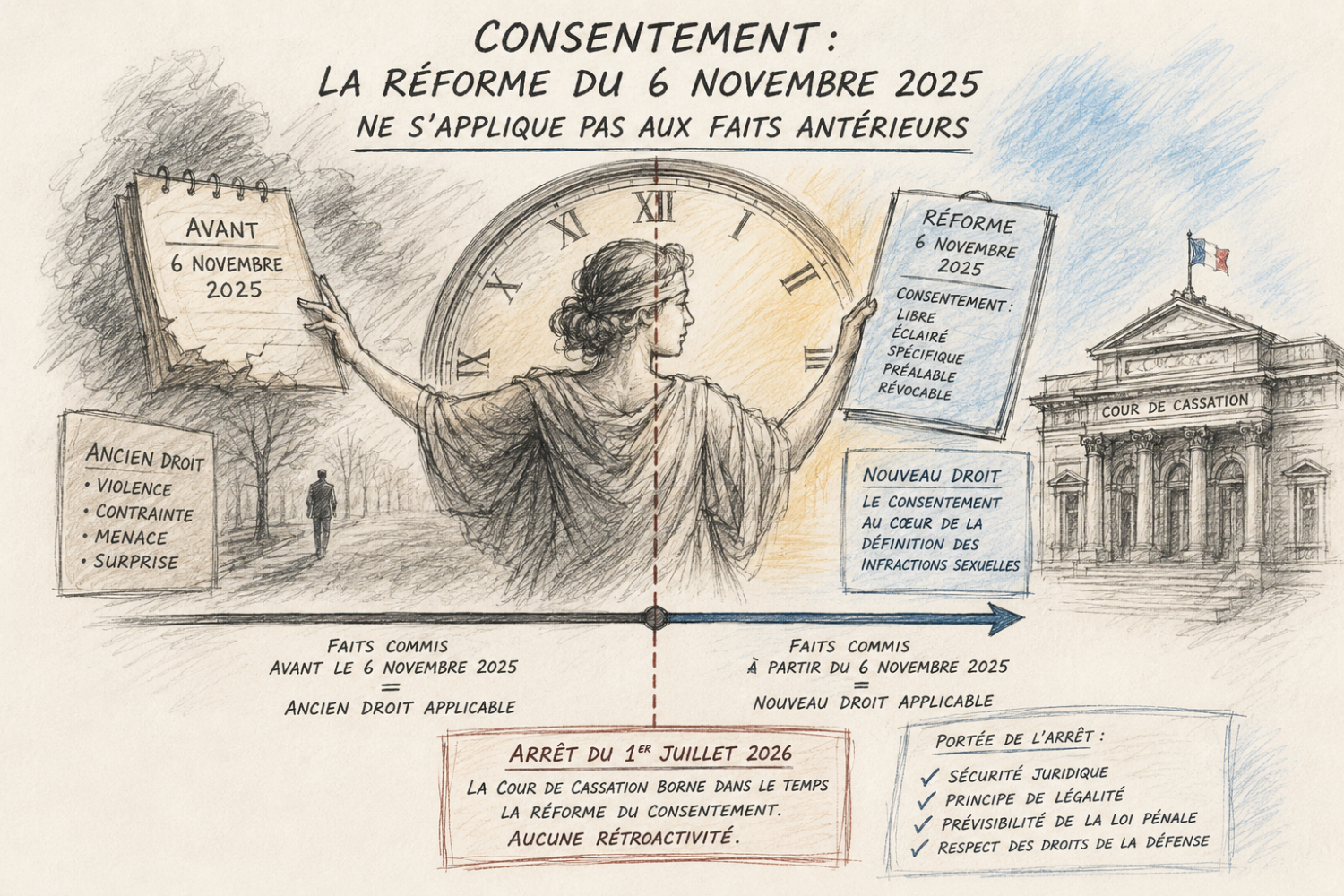 Illustration de la frontière temporelle entre l’ancien et le nouveau droit des infractions sexuelles depuis la réforme du 6 novembre 2025 - Crédit photo : &copy; Boyer Avocats