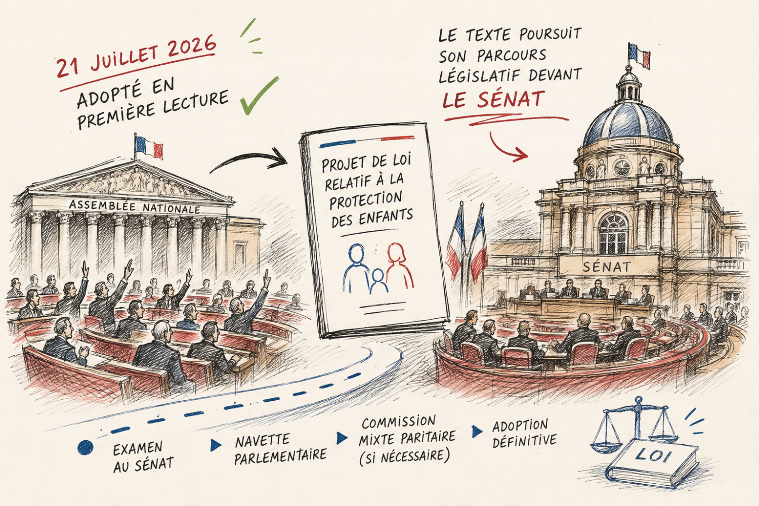 Assemblée nationale adoptant en première lecture le projet de loi relatif à la protection des enfants le 21 juillet 2026. - Crédit photo : &copy; Boyer Avocats